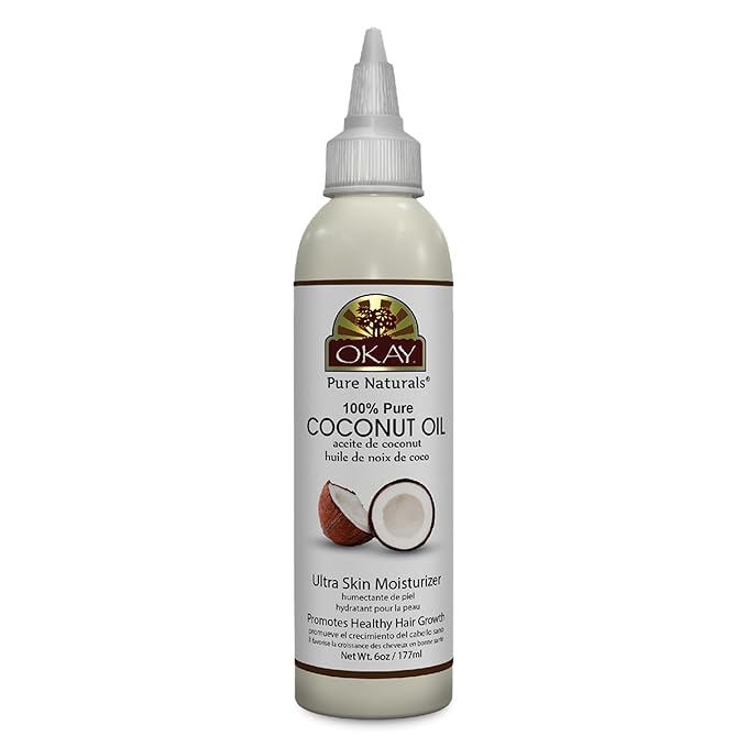 Okay 100% Pure Coconut Oil for Hair & Skin - Coconut Oil for Women & Men, Perfect for Body & Face, for Massage & Moisturizer, Natural - 6 Fl Oz Squeeze Bottle (Pack of 1)