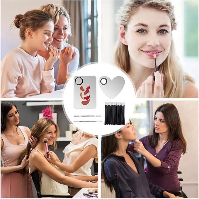 Makeup Palette Lipstick Applicator with Spatula Lip Gloss Brush Makeup Tool Set Suitable for Lipstick, Foundation and Other Cosmetic Color Mixing(Makeup Palette Set)