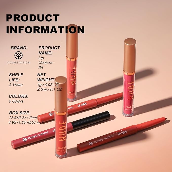 YOUNG VISION Liquid Lipstick & Lip liner Combo Set, Matte Lip Contour Kit - Durable, Waterproof, Kit de Labios Matte for Lasting Definition…