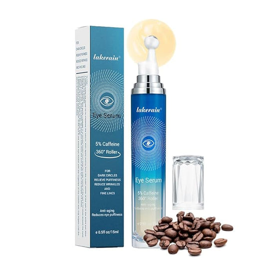 5% Caffeine Eye Serum Moisturizing, Under Eye Cream with 360° Massage Ball for Dark Circles and Puffiness, Hydrating Eye Cream Anti Aging for Bags Fine Lines (1PCS)