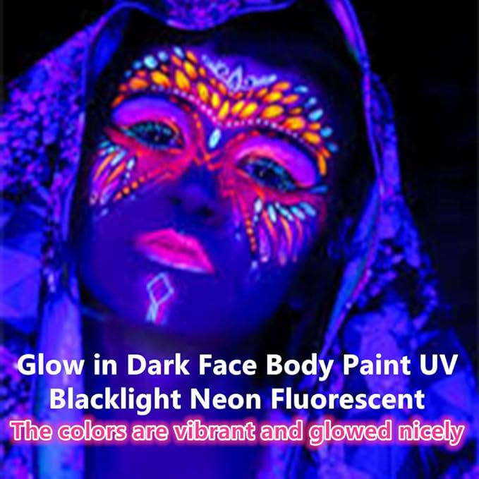 Go Ho Neon Hot Pink Body Paint Washable(2.37oz,70ml),under UV Blacklight Neon Face Paint,Water Based Neon Fluorescent Pink Face Paint for Adults Children SFX Cosplay Costumes Halloween Makeup