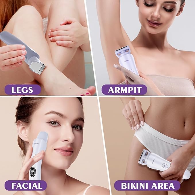 Hatteker Women's Electric Shaver Bikini Trimmer Hair Trimmer for Women LED Display Electric Razor for Legs Bikini Underarm Public Hairs Led Display IPX7 Waterproof Gift for Women (Purple)