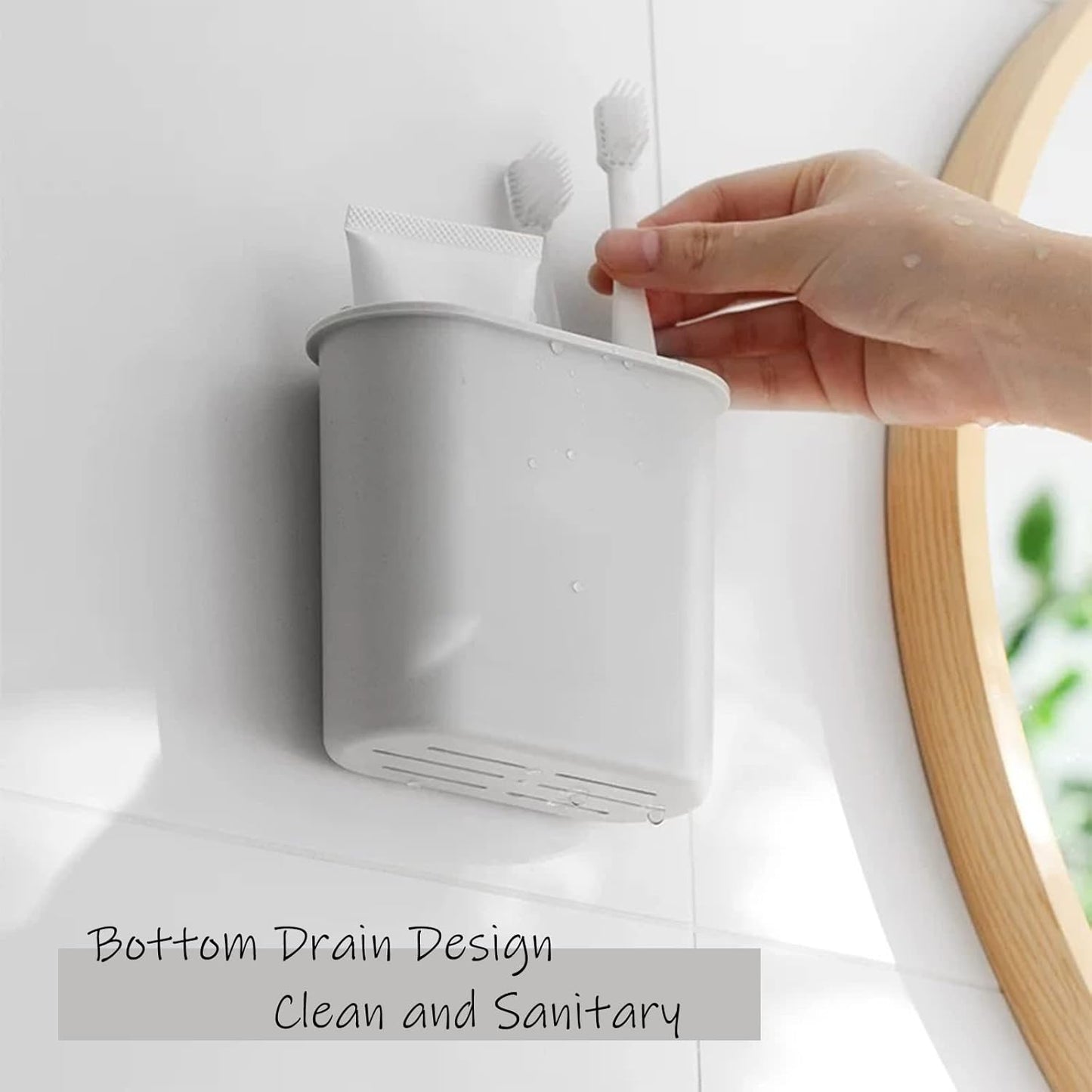 Toothbrush Holder Wall Mounted for Bathroom, Wall Toothbrush Holders for Electric Toothbrush, Toothpaste, Razor, Self Adhesive Wallmount Organizer (Grey