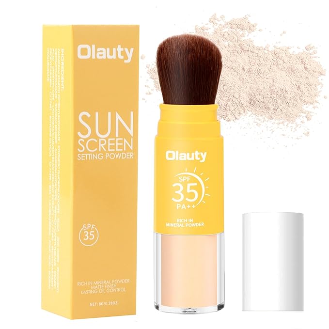 Mineral Sunscreen Setting Powder, SPF 35, Translucent Brush Setting Powder for Face, Long Lasting Oil Control Matte Loose Powder, Lightweight, Breathable (01# Translucent)