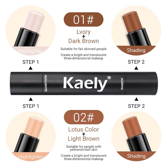 evpct 4 Color Contour Stick Makeup Set Concealer Bronzer Stick Cream Contour Palette Contour Contouring Makeup Kit for Beginner Face Highlighter Makeup Stick Liquid Contour contorno maquillaje 01+02