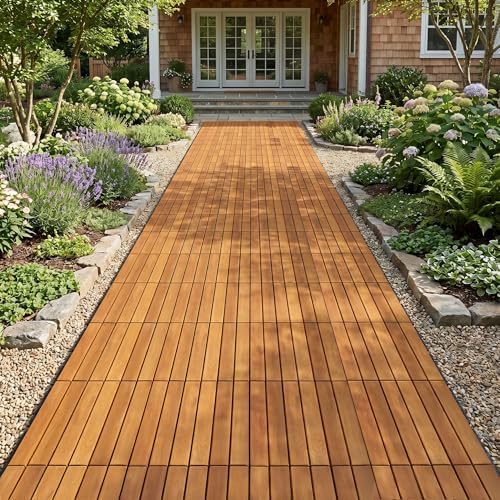 Acacia Wood Interlocking Deck Tiles, Waterproof Patio Tiles - Image 2
