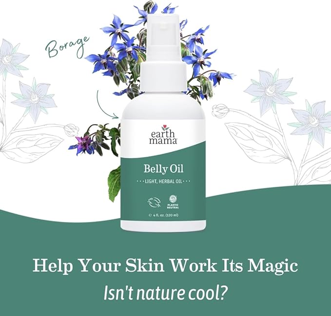 Earth Mama Belly Oil for Dry Skin | Calendula Skin Care Moisturizer Oil to Encourage Natural Elasticity and Help Prevent Stretch Marks During Pregnancy and Postpartum, 4-Fluid Ounce