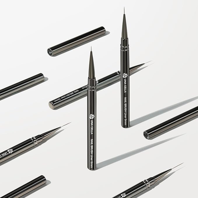 UNA GELLA Nail Art Brushes Metallic, Liner Pens 5Pcs Set For Nail Art Gel Polish, Gray Color, Detail Nail Art Design Painting Brush Set For Nails Gel Fine Drawing Nail Tools, 6/9/11/15/18mm Sizes