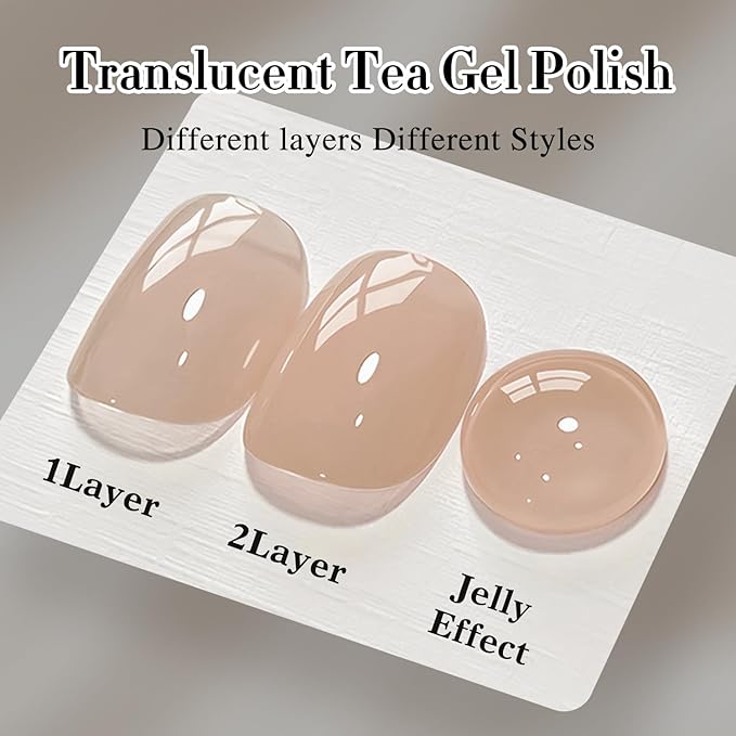Double Rhythm 0.50 OZ Translucent Gel Polish Same Color Same Bottle Sheer Pastel Neutral Natural Milky 15 ML Jelly UV Nail Art DIY at Home (Translucent Tea-A1496)