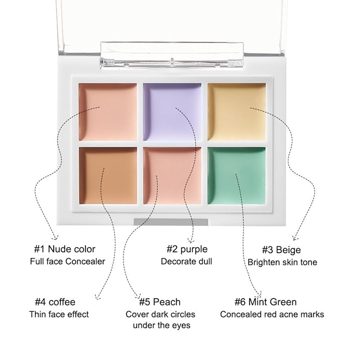Color Correcting Concealer Palette 6 Colors Lightweight Smooth Correcting Contour Cream Makeup Palette (Color 02)