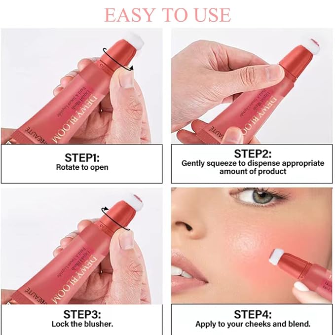Cream Blush Wand, Milk Liquid Blush Contour Wand with Cushion Applicator, Smooth Natural Blush Makeup Stick for Cheek Lip Eye, Lightweight, Easily Blendable,101 Ravishing,Nude Pink