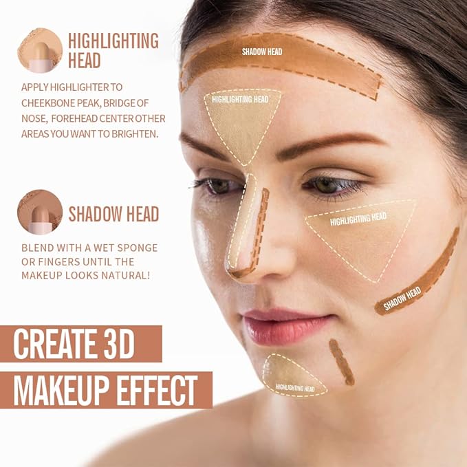 KIMUSE 2Color Dual Cream Contour Stick, Highlight & Contour Bronzer Stick, Long Lasting & Waterproof Contour Sticks Kit for Light Skin Face Makeup