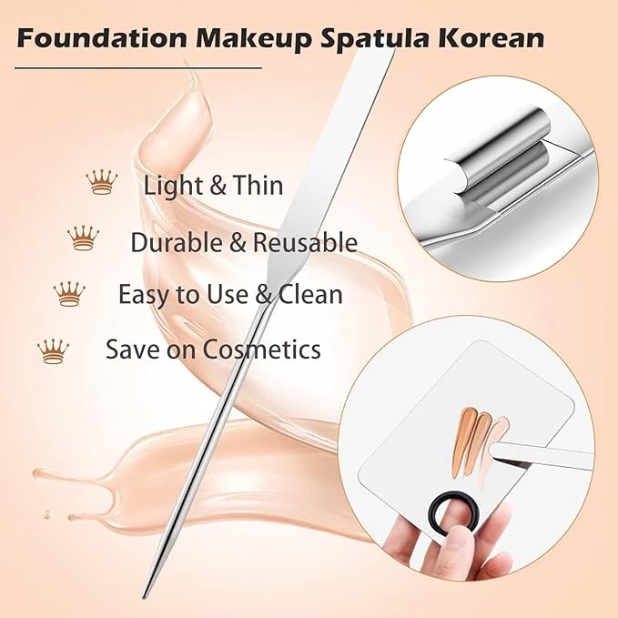 Picasso Makeup Spatula and Palette Set, Korean Makeup Spatula with Leather Cover, Stainless Steel Makeup Palette with Scraper Tool, Metal Foundation Palette for Cosmetic Pigment Blending（SS）