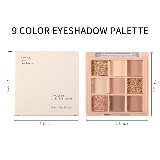 Erinde 9 Colors Eyeshadow Palette, Matte Shimmer Glitter Eye Shadow Makeup Palette, Highly Pigmented Long Lasting Waterproof, Natural Neutral Nude Eyeshadow Makeup Pallet, Oat Milk Tea
