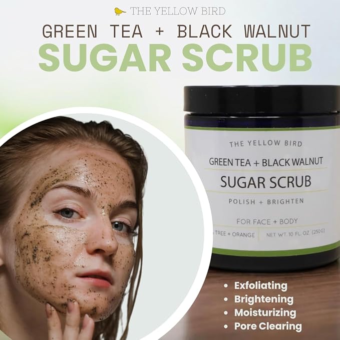 Natural Green Tea Sugar Scrub. Face, Body, and Foot Exfoliator. Helps with Moisturizing, Acne, Celluite, Wrinkles, and Exfoliating Dead Skin.