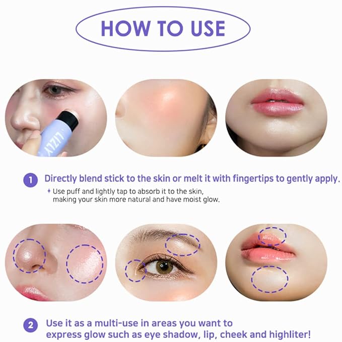Vegan Blush Stick Multi Balm Cheek Stick Korean Make Up Dewy Glow Balm Stick sonrojo (03 Luminous)