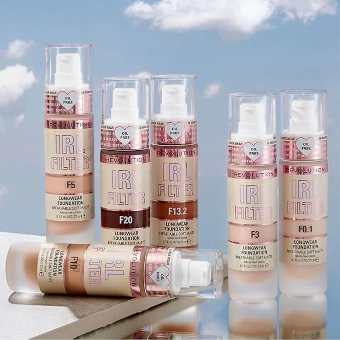 Revolution Beauty, IRL Filter Longwear Foundation, Soft & Breathable Formula, Medium to Full Coverage, Matte Finish, F1, 0.7 Fl. Oz