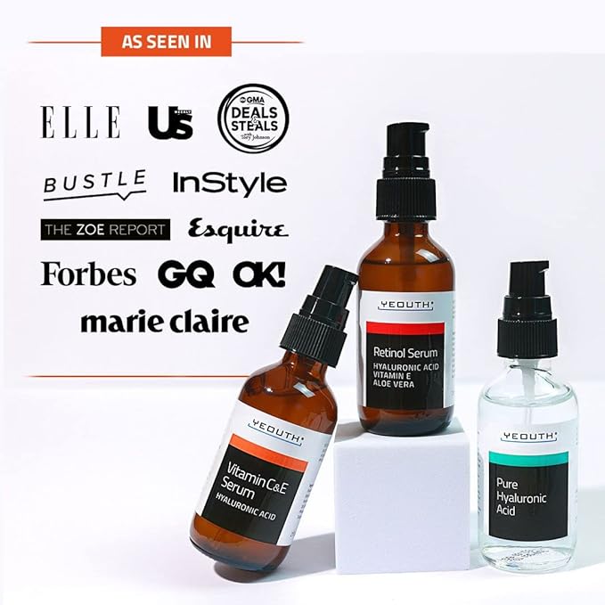 YEOUTH Skin Care Set: Retinol Serum for Face, Vitamin C and Hyaluronic Acid Serum, Face Care Kit that Targets Appearance of Uneven Uneven Skin and Dryness 3x1 oz