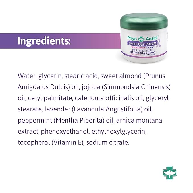PhysAssist Oncology Cream 4 oz plus Lip Balm. Hydrates and Pampers Stressed skin. Made with a blend of natural Botanicals. Clinically Tested, Non Irritant.