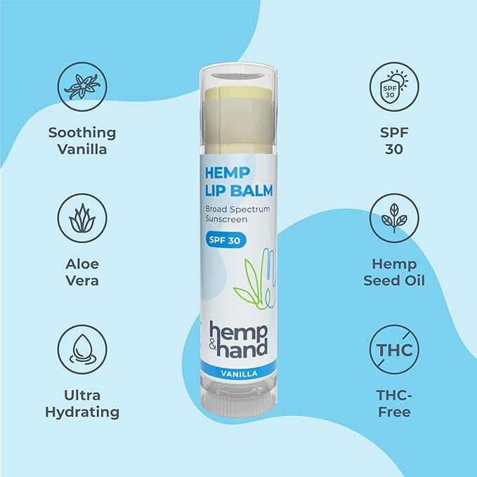 Organic Vanilla Hemp Lip Balm with Beeswax, Coconut Oil and Vitamin E - SPF 30 - by Hemp and Hand (1 Count (Pack of 4))