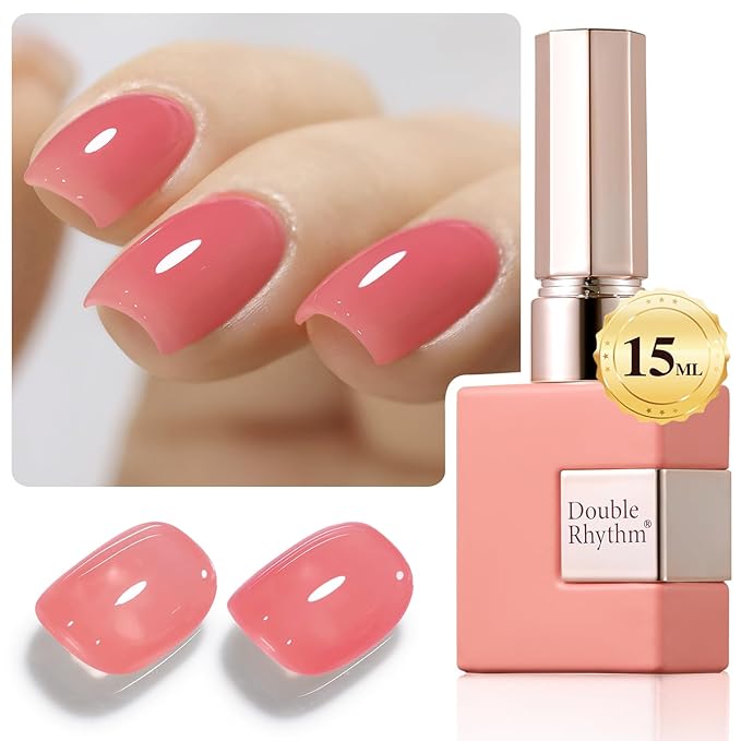 Double Rhythm 0.5Oz Translucent Gel Polish Sheer Neutral Natural Light Milky Same Color Same Bottle 15ML Jelly Gel Polish Art DIY at Home (Pink Rose-A1382)