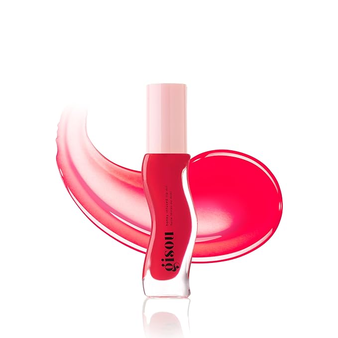 Gisou Honey Infused Hydrating Lip Oil, Nourishing Lip Moisturizer for Dry Lips, High Shine, Smooth Finish, Sheer Pinky Red Shade, Juicy Strawberry Scent, Strawberry Sorbet, 8ml