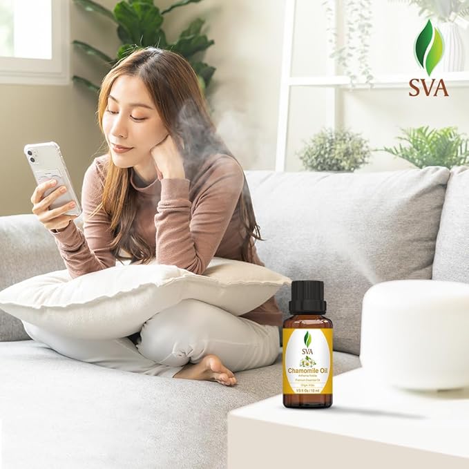 SVA Chamomile Essential Oil – 1/3 Fl Oz – 100% Natural Chamomile Oil - for Diffuser, Hair Care, Face, Skin Care, Aromatherapy, Scalp and Body Massage, Soap and Candle Making