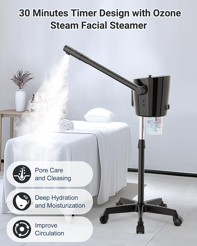 Kingsteam Professional Facial Steamer with Ozone - Ionic Nano Hot Mist Steamer with Large Capacity and 30-Min Timer for Estheticians, Beauty Salons, and Home Skin Care Use