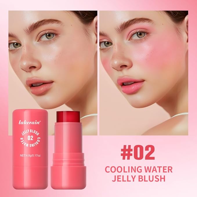 Multi-Use Cooling Water Jelly Blush/Lip Tint & Eye Shadow - Sheer Stain withBuildable Watercolor Finish - Long-Lasting Moisture - 1,000+ Swipes Per Stick - Jelly Texture for Lip & Cheek (Red)