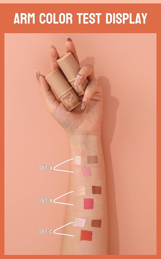 3Pcs Contour Stick Set，3 Colors Contour Stick Makeup Set， Long-Lasting Waterproof Concealer Stick Kit，Cream Blush & Highlighter Bronzer Pen (SET-C)