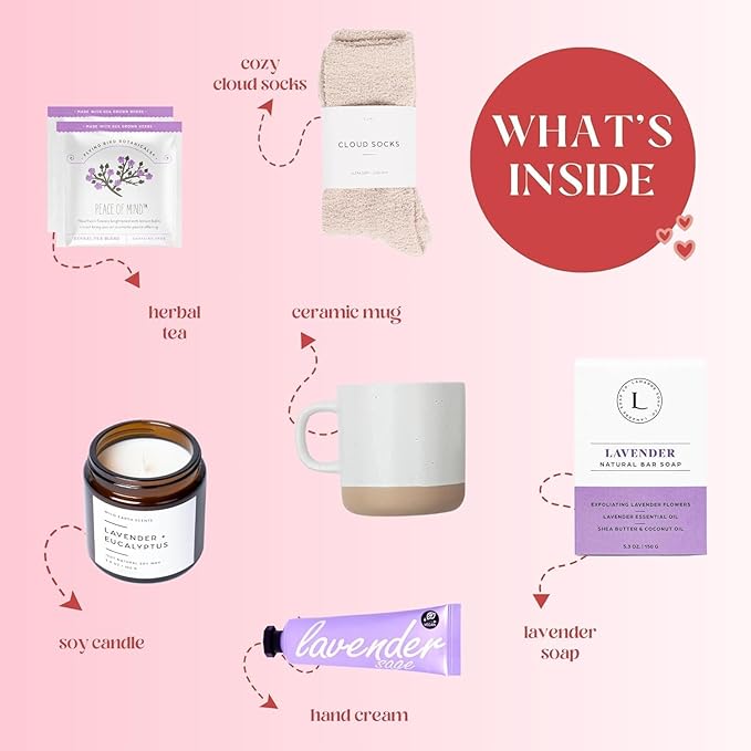 Unboxme Lavender Spa Gift Set - Relaxation Gifts For Women - Get Well Soon Gift Basket with Scented Candle, Bath Bomb, Soap ("Get Well Soon" Greeting Card, Classic Lavender Collection)