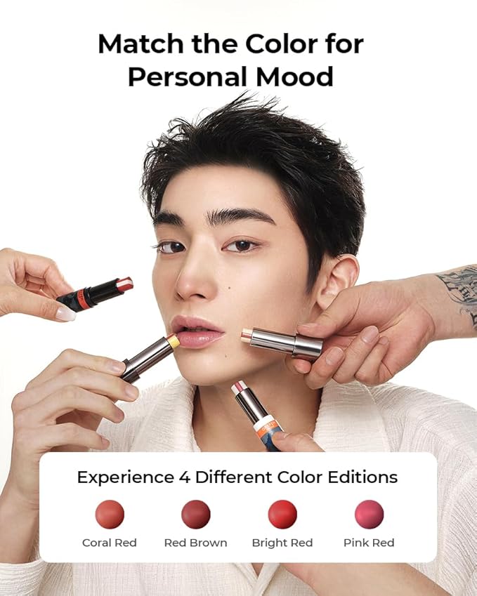 GRAFEN Triple Color Lip Balm Coral Red 0.13 oz | Tinted Lip Balm for Men | Korean Lip Butter Triple Layers of Lip Care & Coloring | Metal Container & Magnetic Cover.