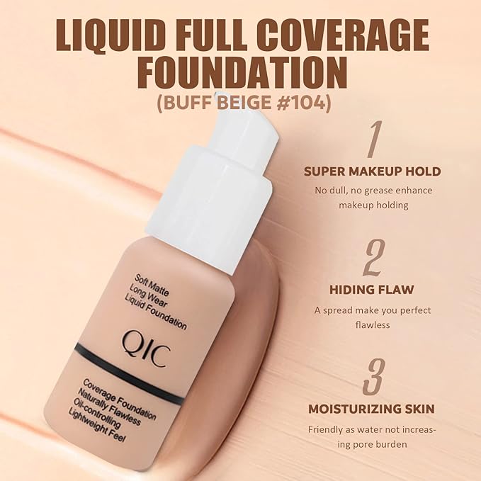 All in One Makeup Kit for Women Full Kit, Includes 12 Colors Naked Eyeshadow,Liquid Foundation, Lipstick Set, Mascara, Makeup Brush, Makeup Sponge, Eyebrow Powder, Eyebrow Soap, Eyeliner Stamp(#104)