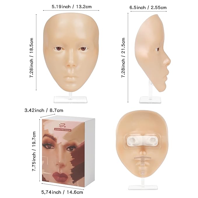 Makeup Practice Mannequin Face, 5d Reusable Silicone Makeup Practice Board Full Face with Makeup Brushes Sponge Set and Eyeshadow Board Makeup Kit for Emerging Makeup Artist, Girl's Gift