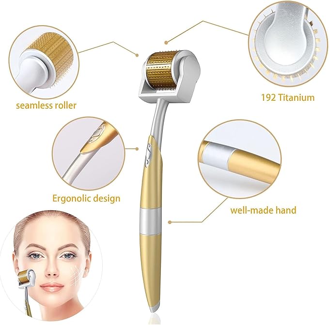 Derma Roller Real Needle, 192 Titanium Microneedle Roller Face Body for Home Use - includes Storage Case