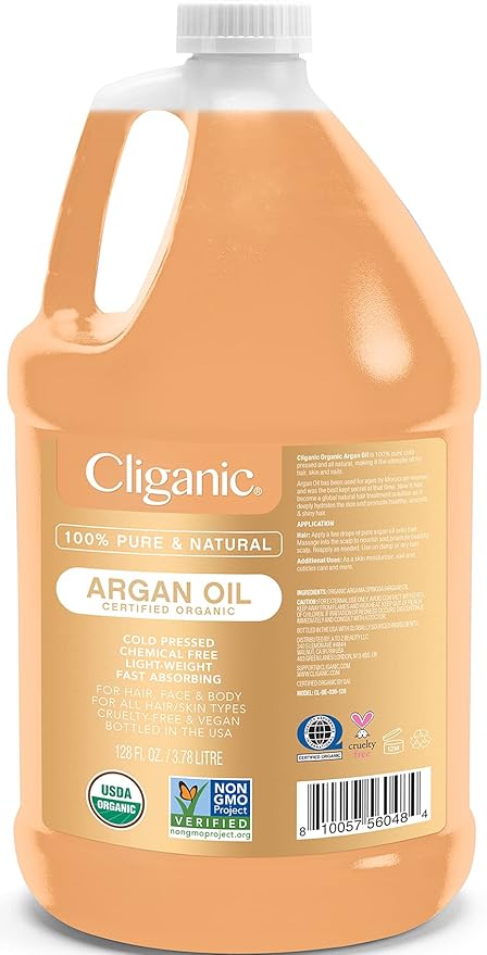 Cliganic Organic Argan Oil Bulk, Gallon Size 128oz, 100% Pure, Non-GMO