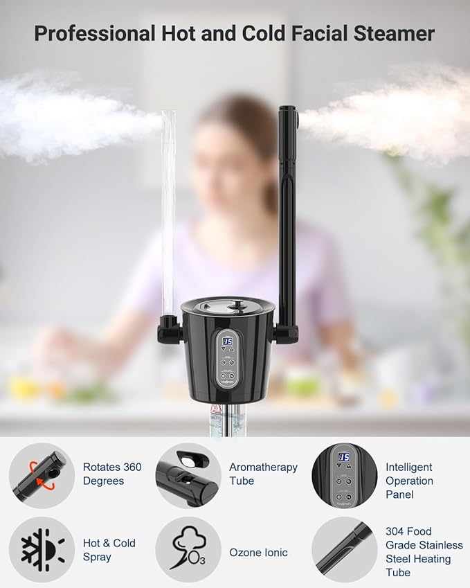 Kingsteam 2-in-1 Hot & Cold Facial Steamer with Ozone & Ionic Technology,Deep Cleansing & Moisturizing,30-Min Timer,Large Water Tank for Professional Estheticians, Beauty Salons & Home Use