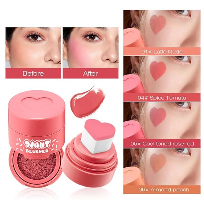 Stamp Liquid Blush Stamp Blush with Heart Shaped Applicator Natural Long Lasting Blush, Light and Airy Makeup for Women (2)