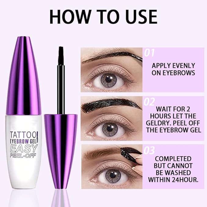 Peel Off Tattoo Brow Tint Gel - 2pcs Gray Brown Eyebrow Kit, Waterproof, Transfer-Proof & Sweatproof, Quick Peel Formula for Natural Fuller Brows, Mother’s Day Gifts for Women All Skin Types