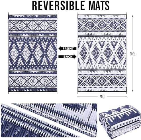 OLANLY Outdoor Rug 6x9 ft Waterproof Reversible Boho Mat - Image 2