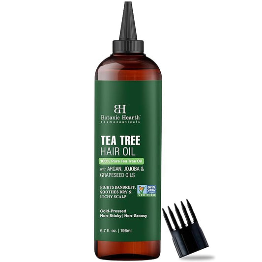 Botanic Hearth Tea Tree Oil For Hair (6.7 Fl Oz) | With Jojoba & Grapeseed Oils | Soothes Itchy Scalp & Fights Dandruff | Non Gmo Verified