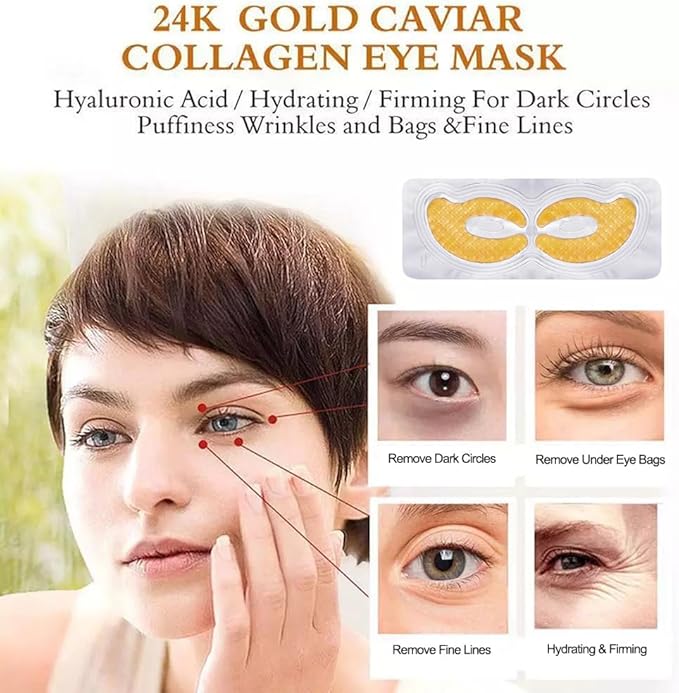 Gold Hydrogel Eye Mask Collagen Crystal Eye Mask Patches Anti-Aging Under Eye Pads - Reduce Wrinkles,Puffy Eyes,Dark Circles,Eye Bags - Moisturizer Eye Contour Mask, Improve Skin Elasticity | 5 Pairs