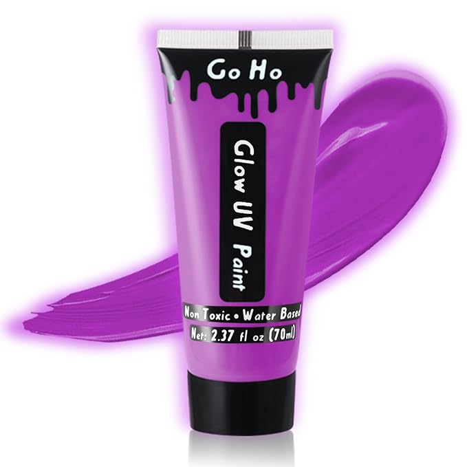 Go Ho Neon Purple Body Paint Washable(2.37oz,70ml),under UV Blacklight Neon Face Paint,Water Based Neon Fluorescent Purple Face Paint for Adults Children SFX Cosplay Costumes Halloween Makeup