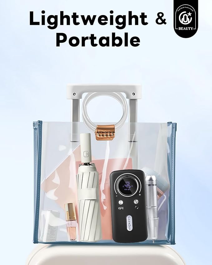 CozyZen Cordless Nail Drill Professional: 45000 RPM Rechargeable Electric Nail File Kit, Portable & Low Noise for Acrylic, Gel Nails, Manicure & Pedicure - Salon & Home Use