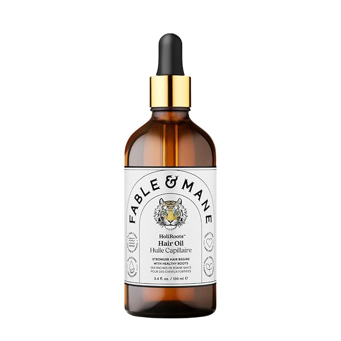 Fable and Mane Hair Oil - HoliRoots Strengthening Serum for Damaged, Frizzy Hair with Amla, Castor Oil for Hair Health - 3.4FL oz