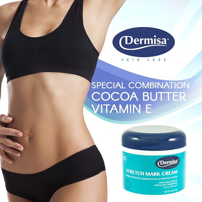 Dermisa Stretch Mark Cream | With Cocoa Butter, Vitamin E, Collagen & Elastin | 4 OZ | Pack of 2