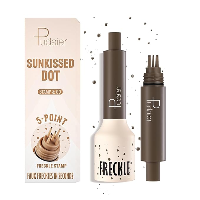 Freckle Stamp Pen, Fake Freckles Stain Marker,5-Dot Faux Liquid Freckle Stamp Cushion for Natural and Lifelike Sunkissed Makeup,Quick Dry Long-Lasting Face Freckle Pencil Tool,01#Ash Chestnut