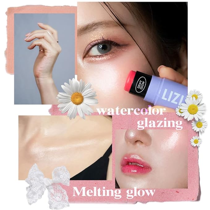 Vegan Blush Stick Multi Balm Cheek Stick Korean Make Up Dewy Glow Balm Stick sonrojo (03 Luminous)