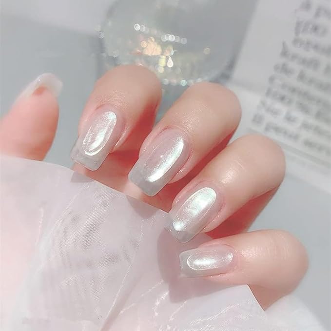 4pc Pearl Chrome Nail Powder Ice Transparent Chrome Powder for Nails, Rainbow Holographic Nail Chrome Powder for Manicure Decorations(4pc White)