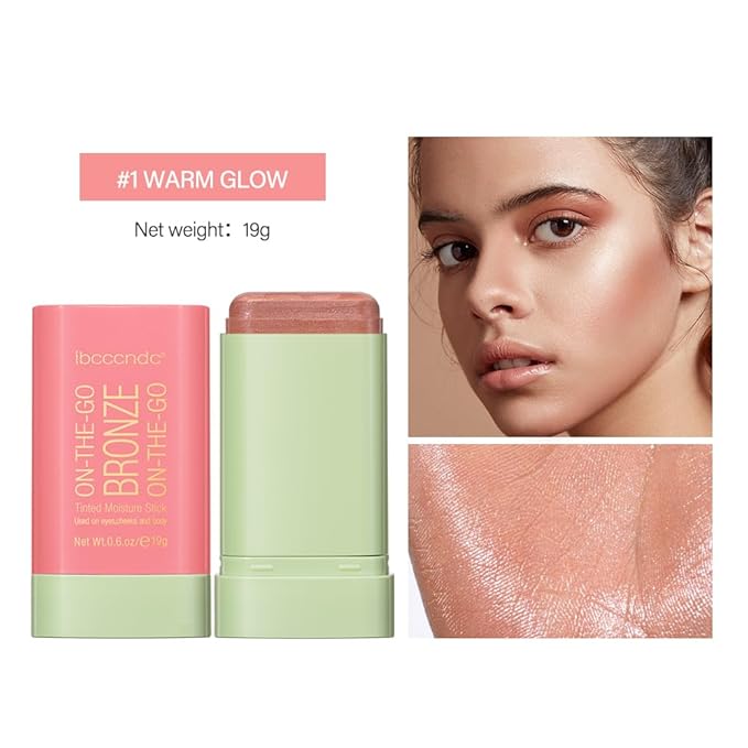 Multi-Use Makeup Bronzer Stick for Effortless Glow - Hydrating Solid Moisturizer with Natural Bronze Tint for Eyes, Lips & Cheeks (# 1Warm Glow)